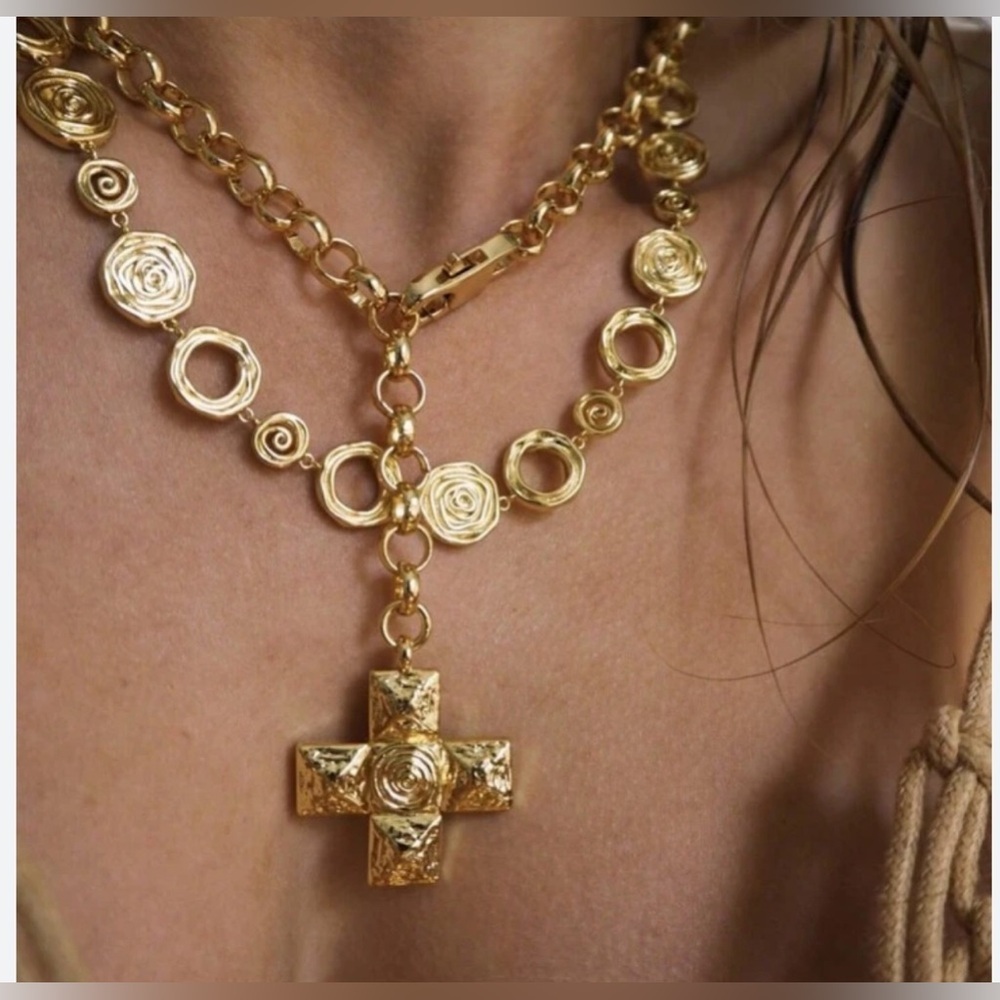 Retro Cross Titanium Steel 18K Gold Pendant Necklace